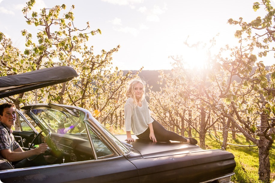 convertible-Cadillac_engagement-portraits_travel-cherry-orchard_Okanagan_93_by-Kevin-Trowbridge