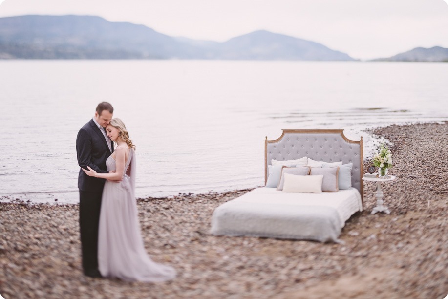 Kelowna-engagement-session_bed-on-the-beach_pillow-fight_lake-portraits_vintage-origami_03_by-Kevin-Trowbridge