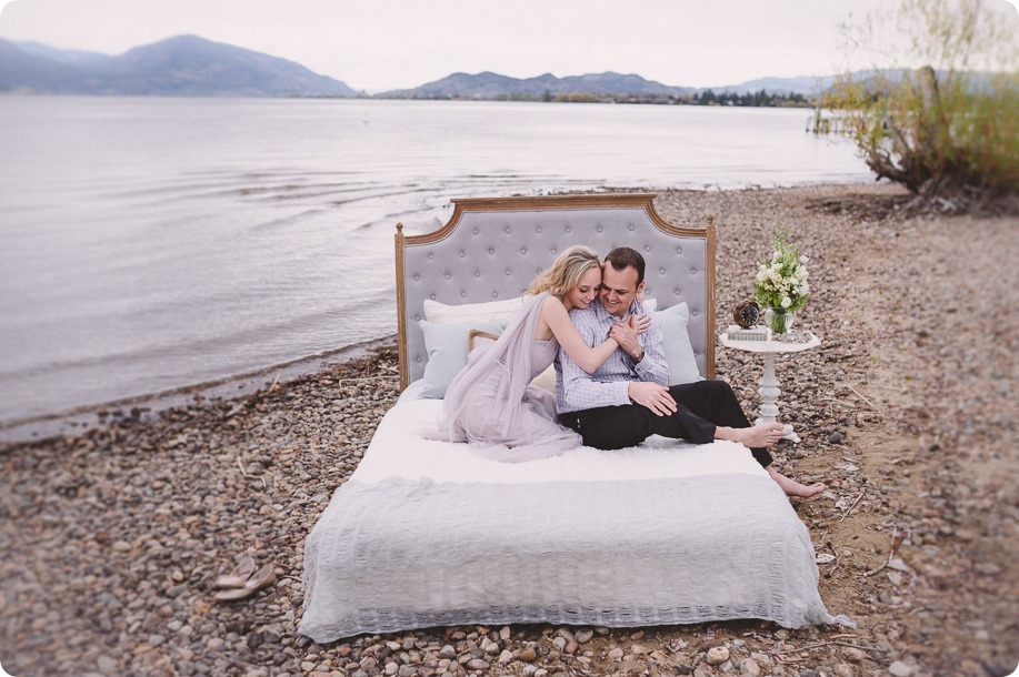 Kelowna-engagement-session_bed-on-the-beach_pillow-fight_lake-portraits_vintage-origami_17_by-Kevin-Trowbridge