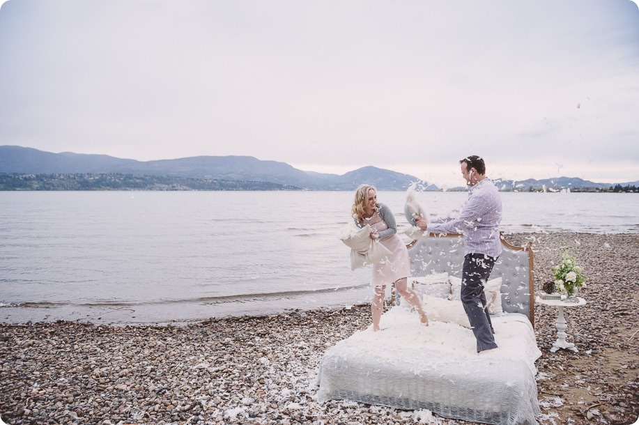 Kelowna-engagement-session_bed-on-the-beach_pillow-fight_lake-portraits_vintage-origami_56_by-Kevin-Trowbridge