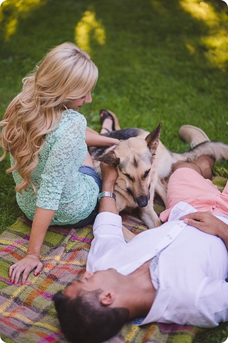 Kelowna-wedding-photographer_Cherry-orchard-engagement_dog-sunset-champagne_194031_by-Kevin-Trowbridge