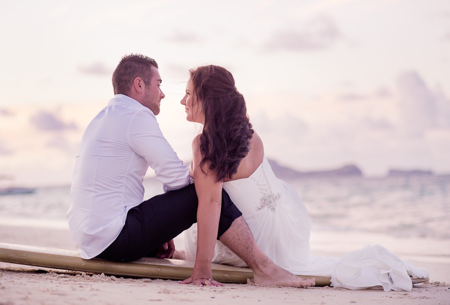 Dreamy day-after wedding session at Lanikai Beach, Oahu, Hawaii